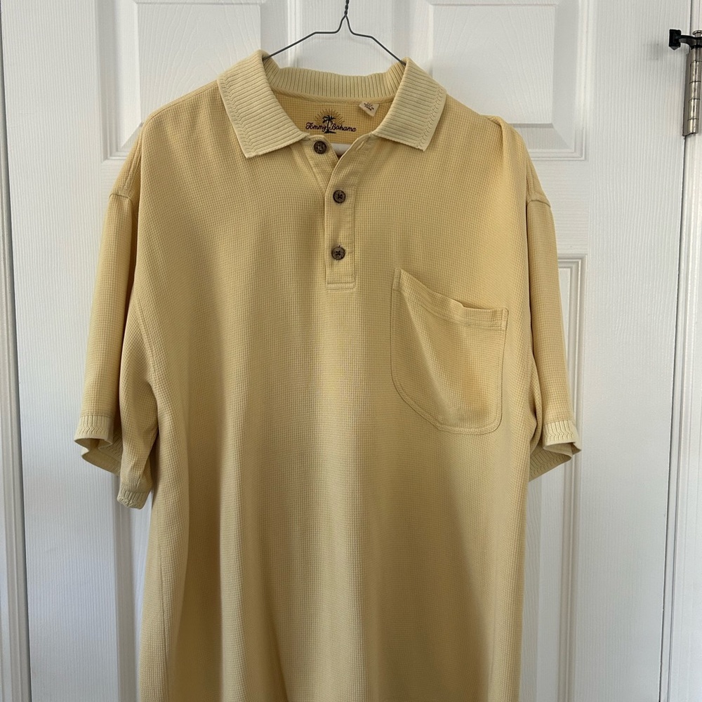 Tommy Bahama, Men's Polo Shirt 100% Silk, Texture, Cream Color, Size L, Casual